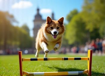 Séance d’agility avec chien franchissant un obstacle à Paris