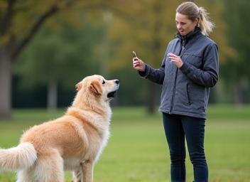 Chien apprenant des ordres d’obéissance avec un éducateur